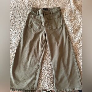 Banana Republic Olive Wide-Leg High-Rise Cropped Pants